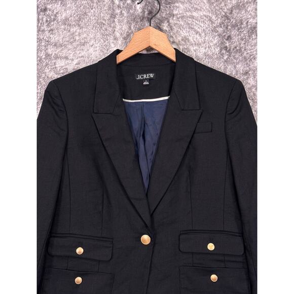 J Crew Jacket 8 Womens Vivienne Blazer Stretch Linen Black Gold Button - Picture 2 of 9